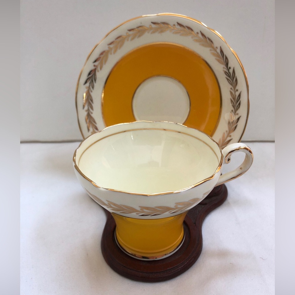 Vintage Aynsley Yellow & Gold Corset Bone China Cup and Saucer England